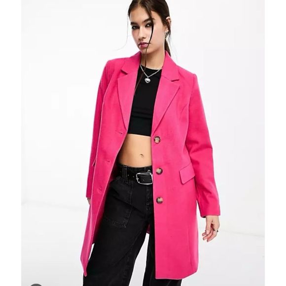 🚨‼️Final Sale‼️New Vero Moda Long Line‎ Tailored Coat in Hot Pink S - Picture 1 of 15